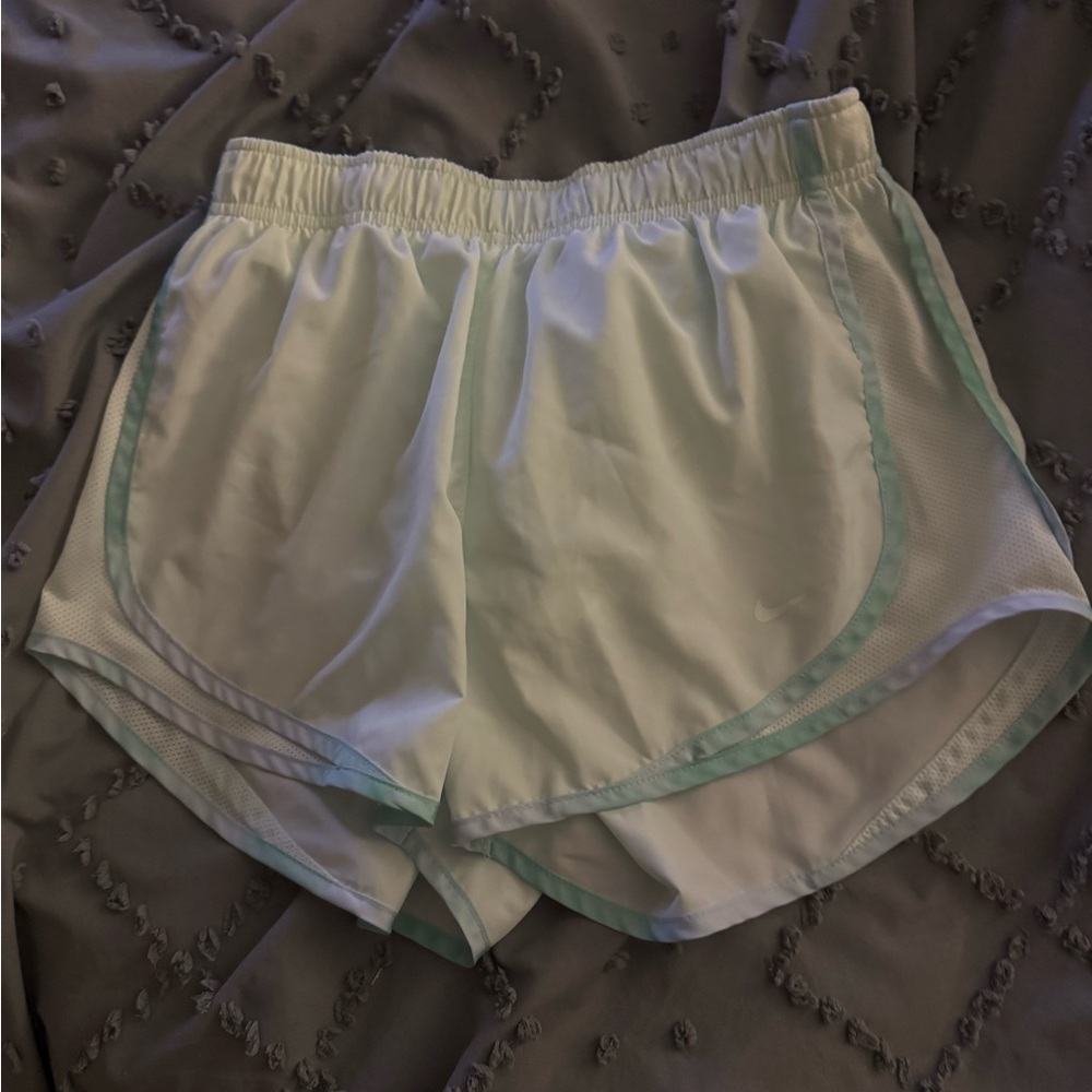 Nike White and Aqua Running Shorts